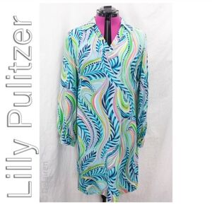 Lilly Pulitzer Wayles Silk Dress in Turquoise Multi Sea Me, Size 0